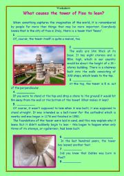 English Worksheet: What causes  the tower of Pisa to lean?