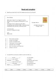 English Worksheet: Read and complete