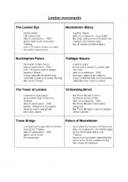 English Worksheet: London monuments writing exercise