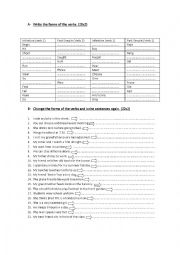 English Worksheet: irregular verbs exercise
