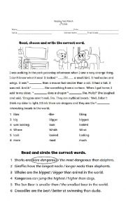 English Worksheet: 4th grade Reading Test