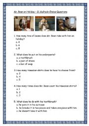 English Worksheet: Mr. Bean On Holiday - 21 Multiple Choice Questions