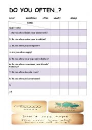 English Worksheet: Survey - Adverbs of frequency