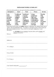 English Worksheet: Restaurant Review Vocabulary