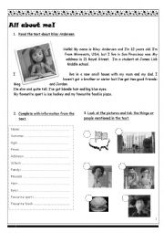 English Worksheet: All about me