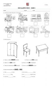 English Worksheet: test parts of the body, parts of the house, prepositions