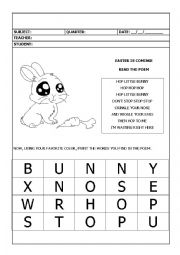 English Worksheet: HOP LITTLE BUNNY - Easter