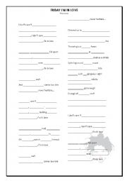 English Worksheet: The Cure - Friday Im in love - Days Week