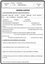 English Worksheet: Showing addition - WORKSHEET CONJUNCTIONS