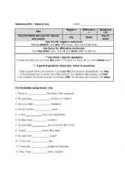English Worksheet: Any and Some
