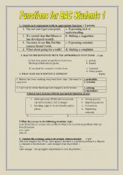 English Worksheet: functions for BAC students 1