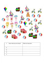 English Worksheet: TOYS-- How many bikes/cars/teddy bears/toys are there?