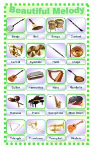 English Worksheet: Beautiful melody ... Musical instruments!