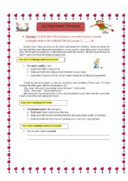 English Worksheet: Test about an important decision