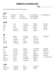 Easter written numbers (0-120) and colours worksheet