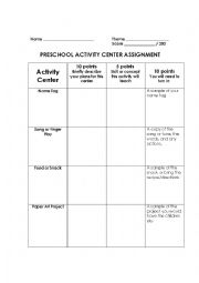 English Worksheet: Preschool Activity Centers