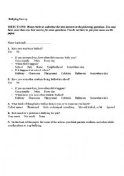 English Worksheet: Bullying Survey