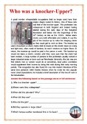 English Worksheet: Who was a Knocker-Upper?