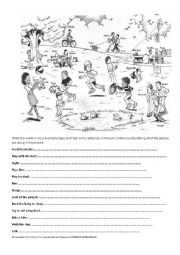 English Worksheet: PRESENT CONTINUOUS DESCRIBE THE PICTURE