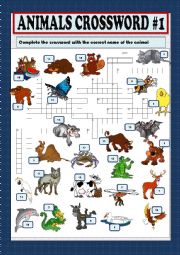 English Worksheet: Animals crossword part 1