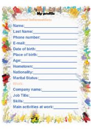 English Worksheet: My profile