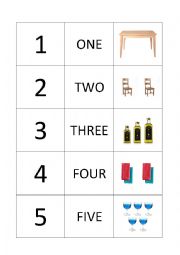 English Worksheet: NUMBERS AND KITCHEN OBJECTS BINGO