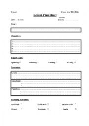 English Worksheet:       LESSON PLAN WORKSHEET