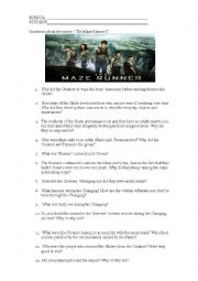 English Worksheet: Questions about the movie The Maze Runner I