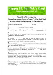 English Worksheet: 25 facts about St Patricks day