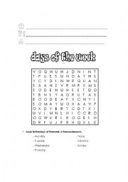 English Worksheet: Days of the week word search