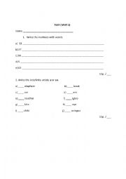 English Worksheet: Revision of plural form and indefinite areticle