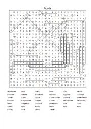 English Worksheet: Foods Word Search