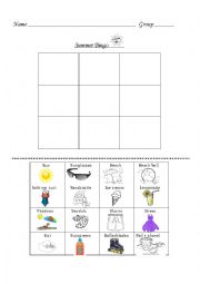 English Worksheet: Summer Bingo for 1 cycle