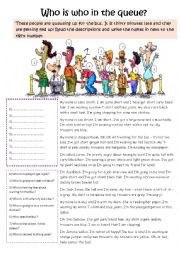 English Worksheet: Who is who in the queue?