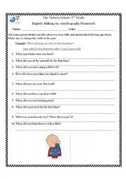 English Worksheet: Autobiography Homework