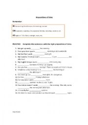 English Worksheet: prepositions of time