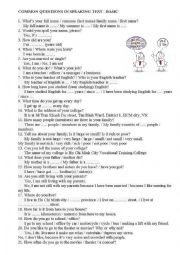 English Worksheet: Common questions in speaking test