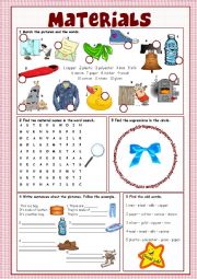 English Worksheet: Materials Vocabulary Exercises