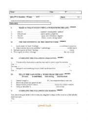 English Worksheet: quis for 2year students