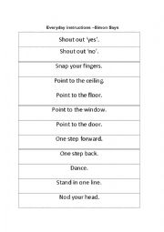 English Worksheet: Simon Says Instructions