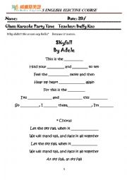 English Worksheet: Skyfall Song Worksheet (With simple writing exercise)