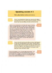 English Worksheet: Speaking session # 2 - Family members and relations