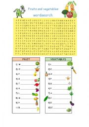 English Worksheet: fruits and vegetables