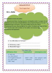 English Worksheet: remedial work: the simple past