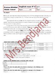 English Worksheet: Second exam for middle school year 3