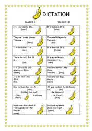 English Worksheet: Possessive Pronouns- a BANANA dictation