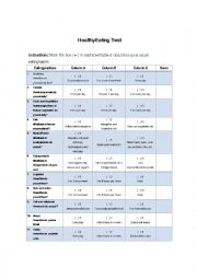 English Worksheet: Healthy Eating Test