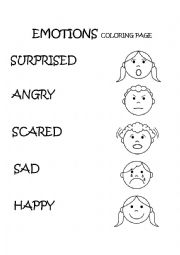 English Worksheet: Emotions & Feelings Coloring Page