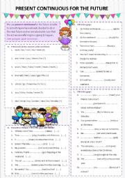 English Worksheet: Present continuous for the future + B&W version