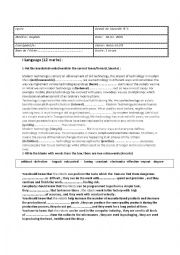 English Worksheet: mid-term test 3 for Tunisian Bac Students